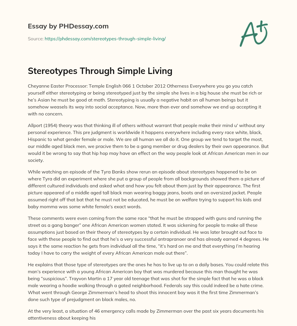 Stereotypes Through Simple Living essay