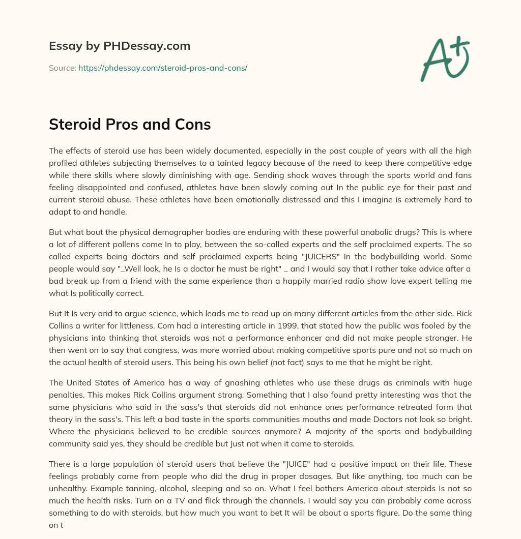 Steroid Pros and Cons essay