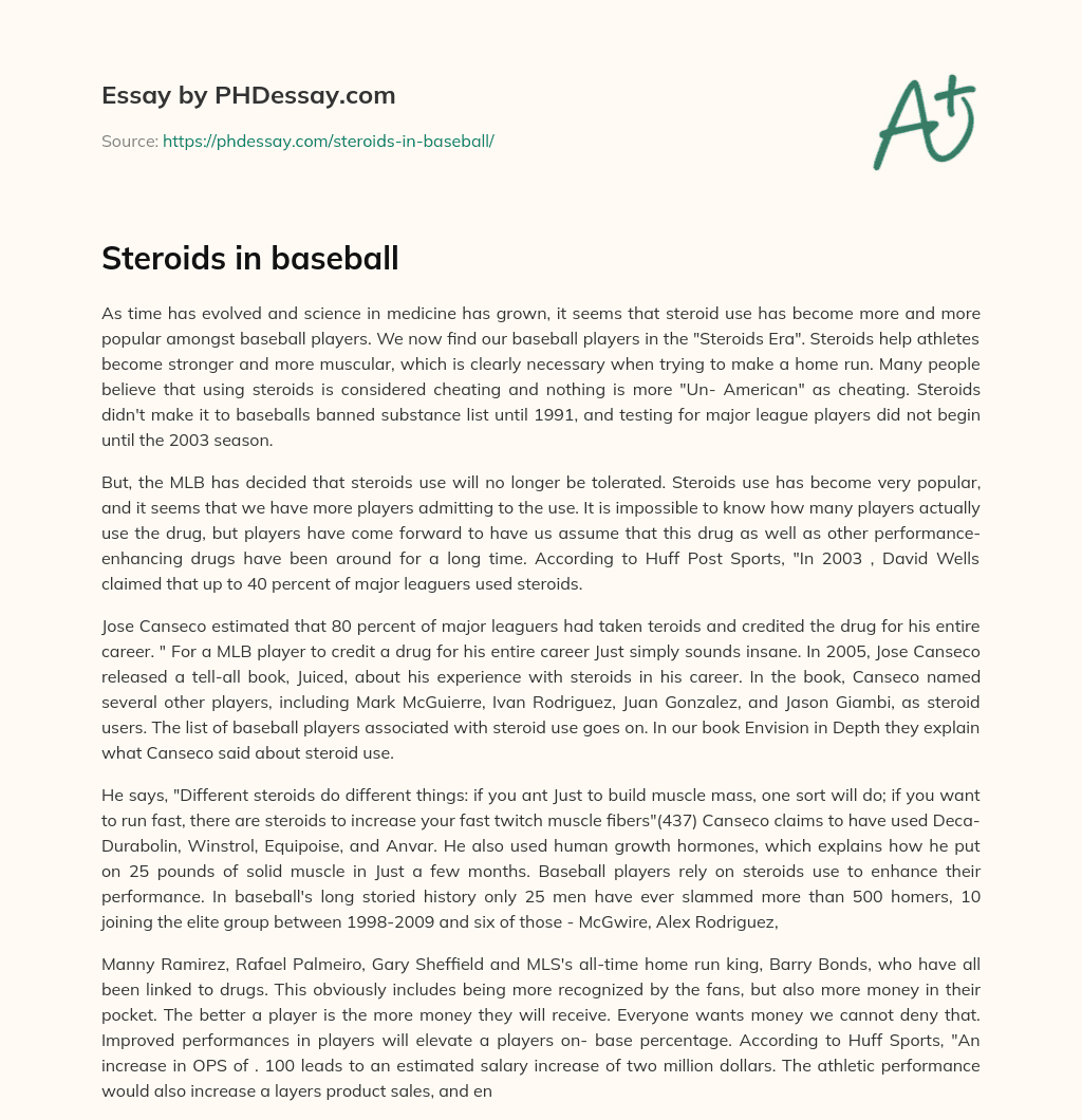 Steroids in baseball essay