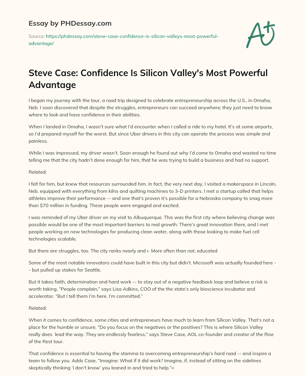 Steve Case: Confidence Is Silicon Valley’s Most Powerful Advantage essay