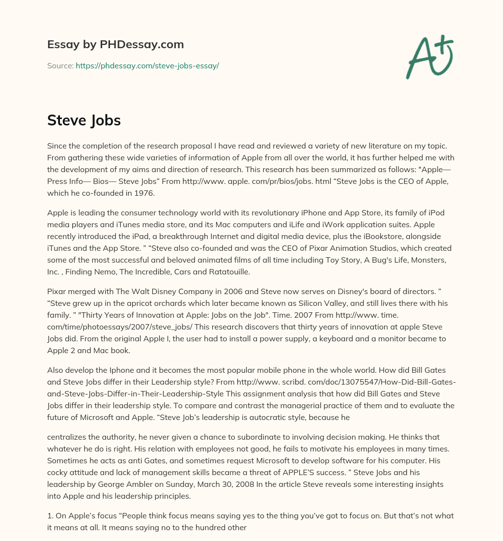 steve jobs role model essay