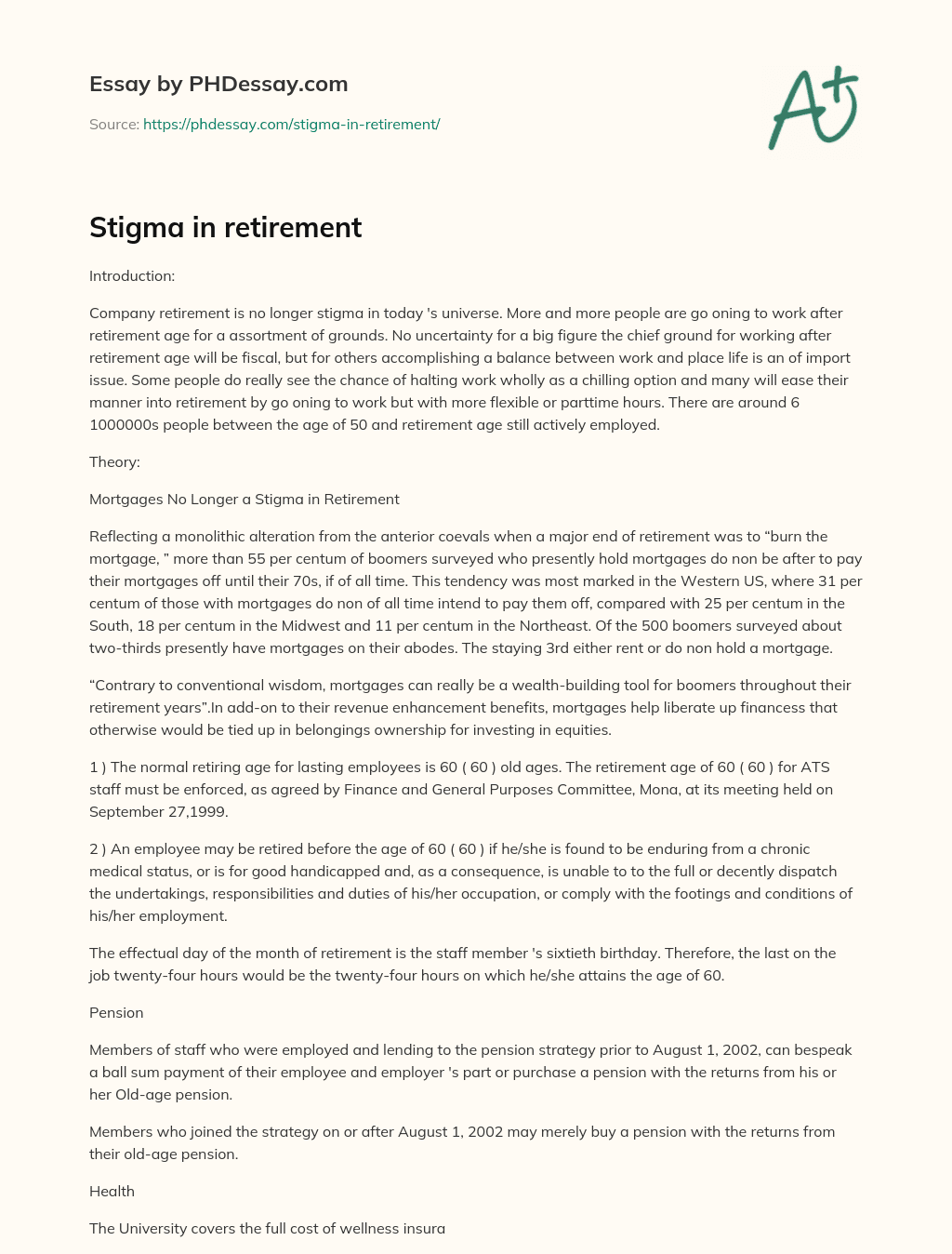 Stigma in retirement essay