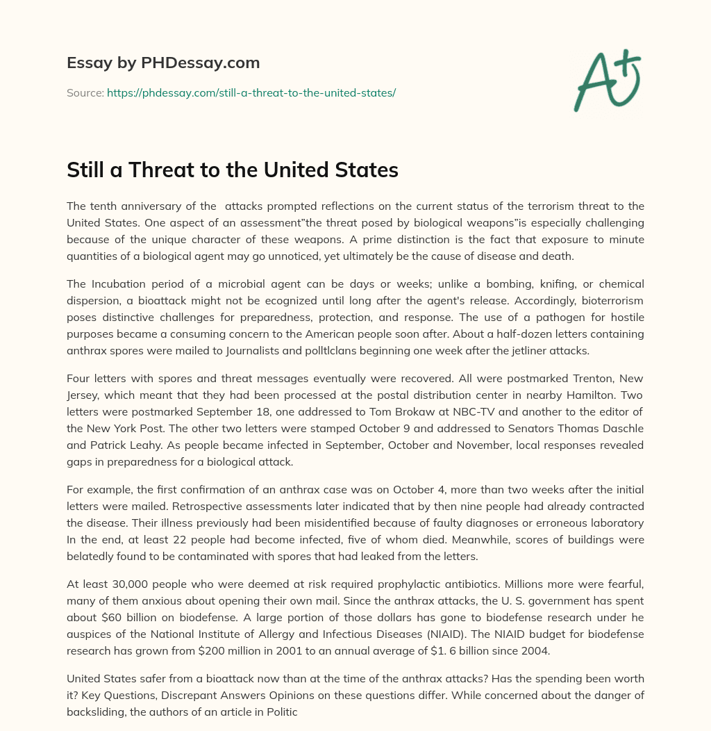 Still a Threat to the United States essay