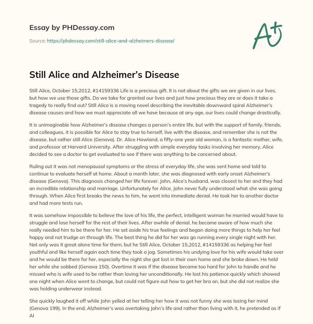 Still Alice and Alzheimer’s Disease essay