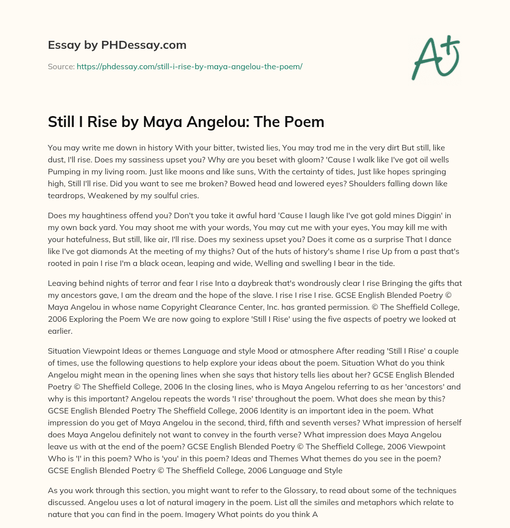 still i rise by maya angelou thesis statement