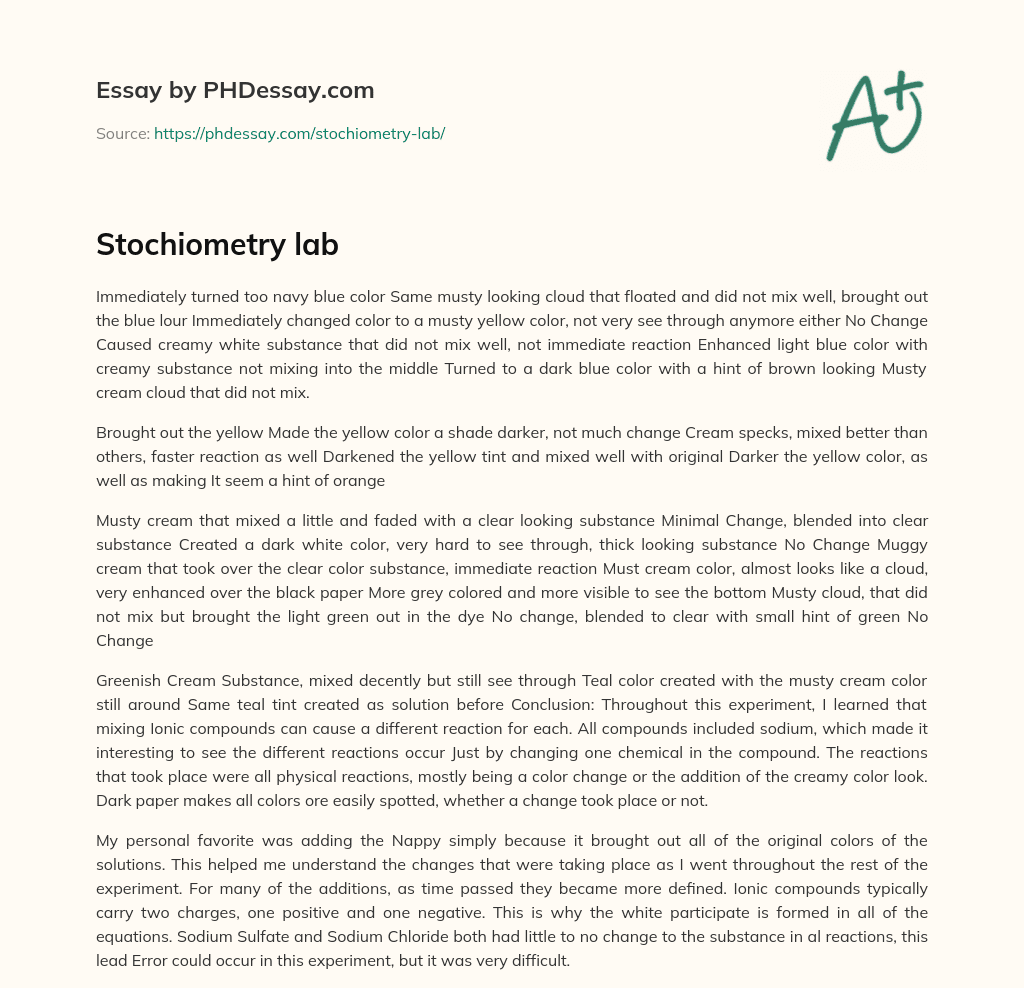 Stochiometry lab essay