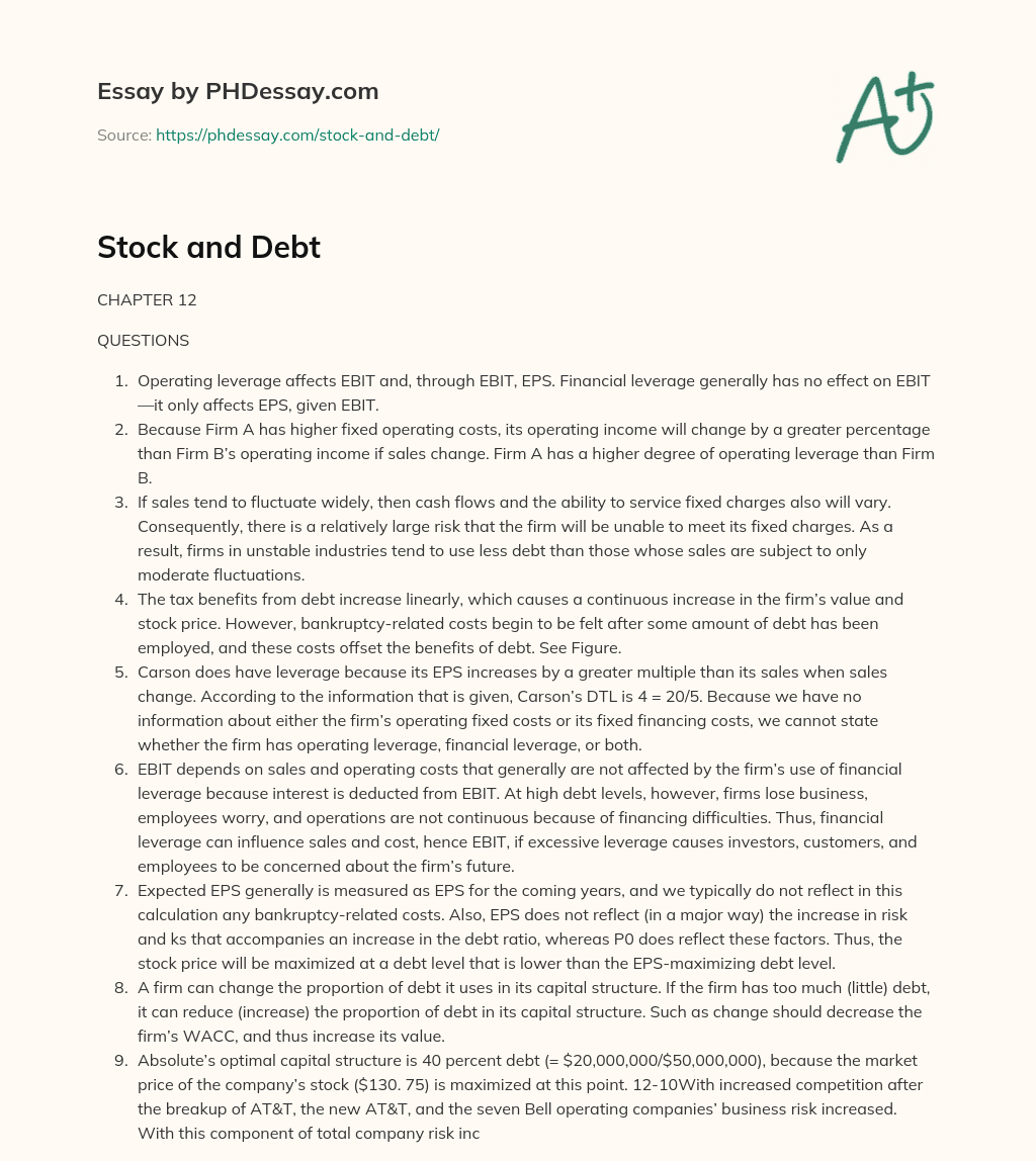 Stock and Debt essay