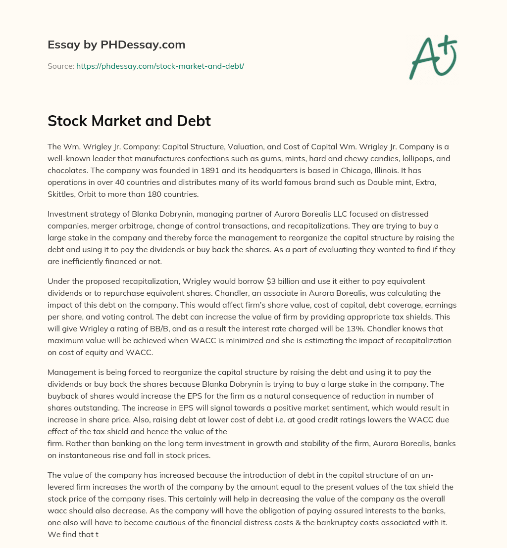 Stock Market and Debt essay