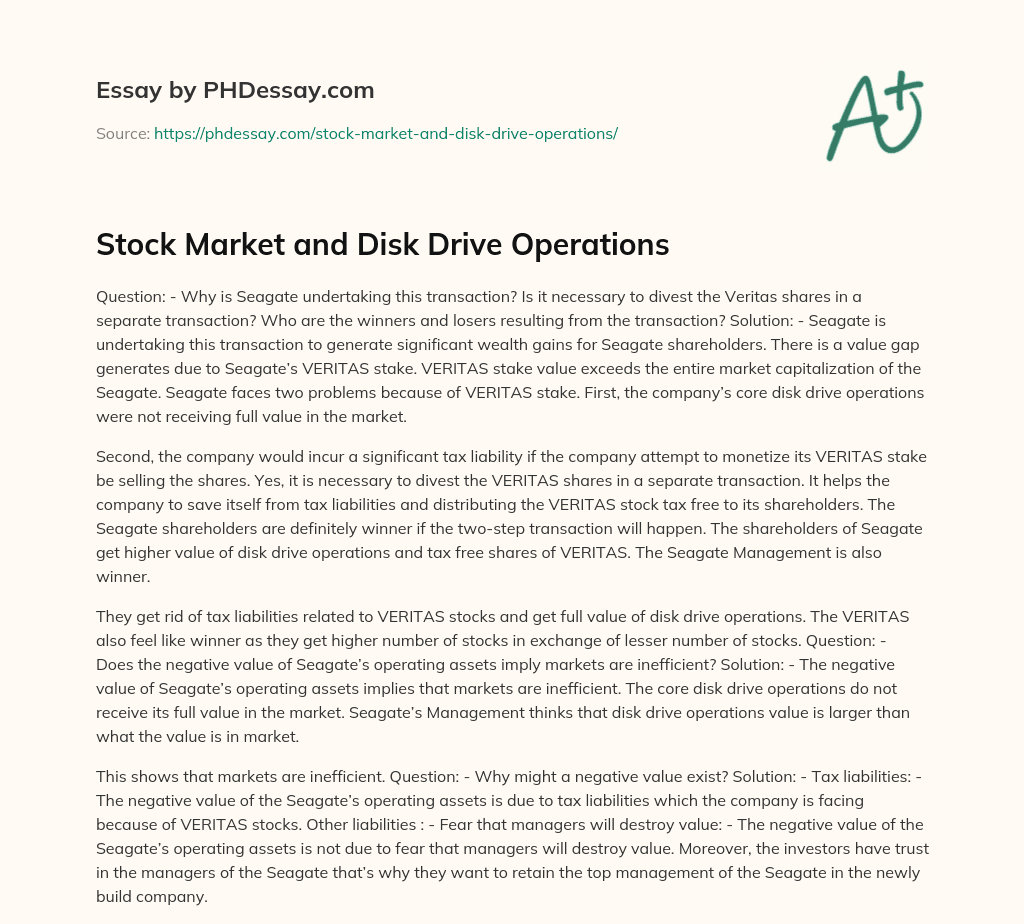 Stock Market and Disk Drive Operations essay