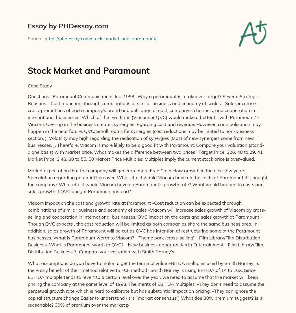 Stock Market and Paramount essay