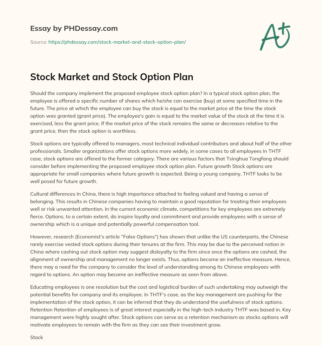 Stock Market and Stock Option Plan essay
