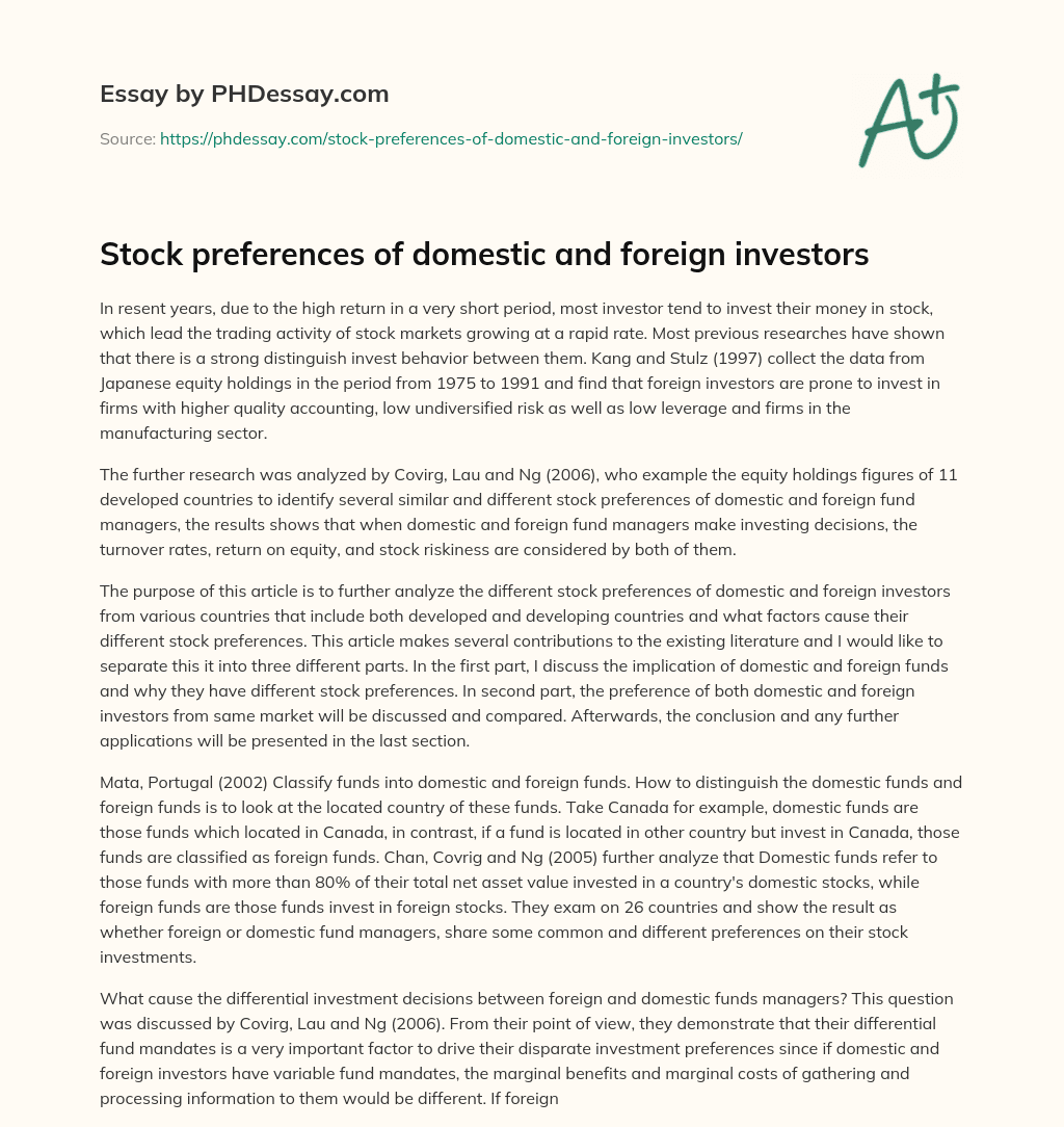 Stock preferences of domestic and foreign investors essay