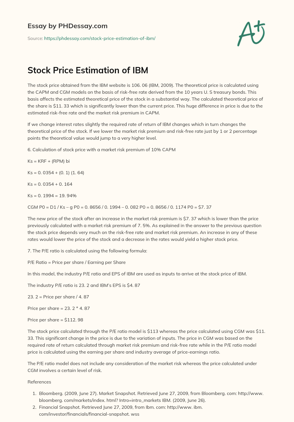 Stock Price Estimation of IBM essay