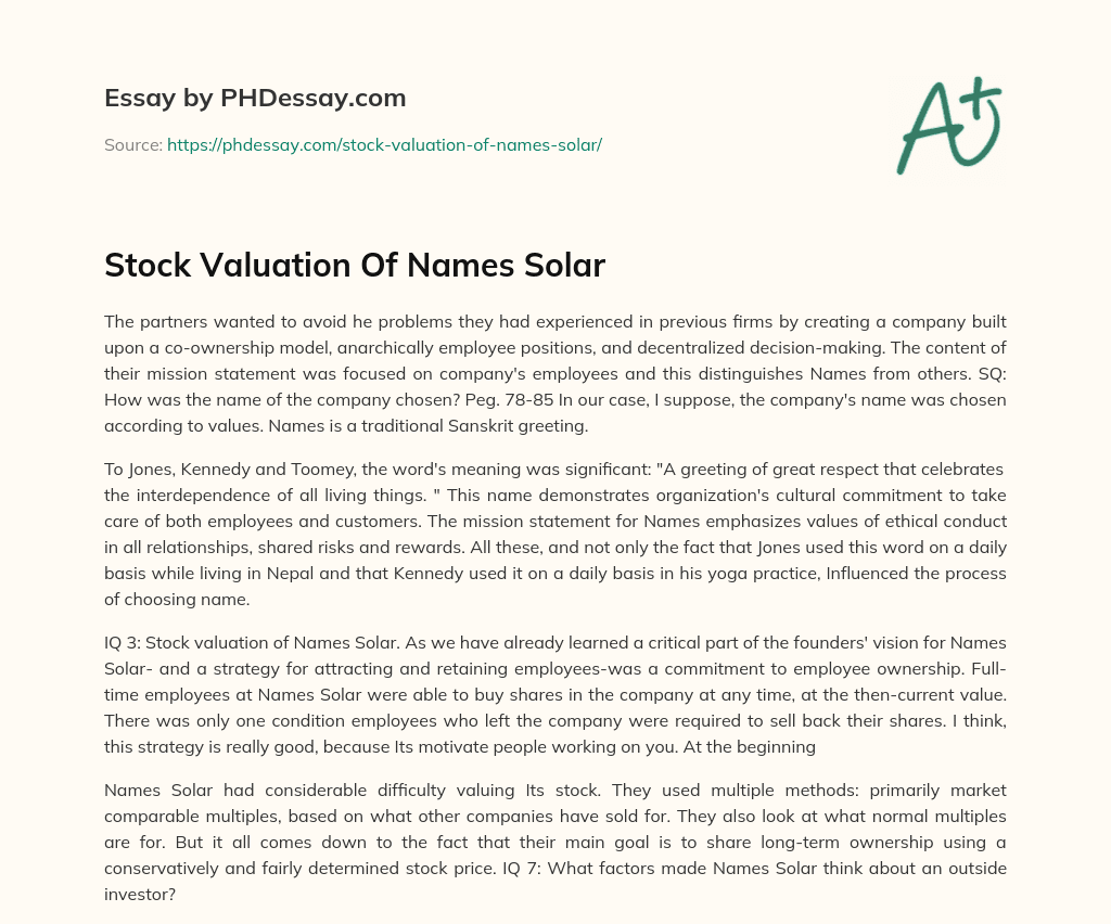 Stock Valuation Of Names Solar essay