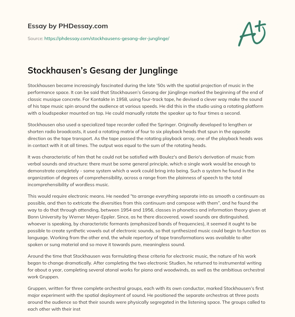 Stockhausen’s Gesang der Junglinge essay