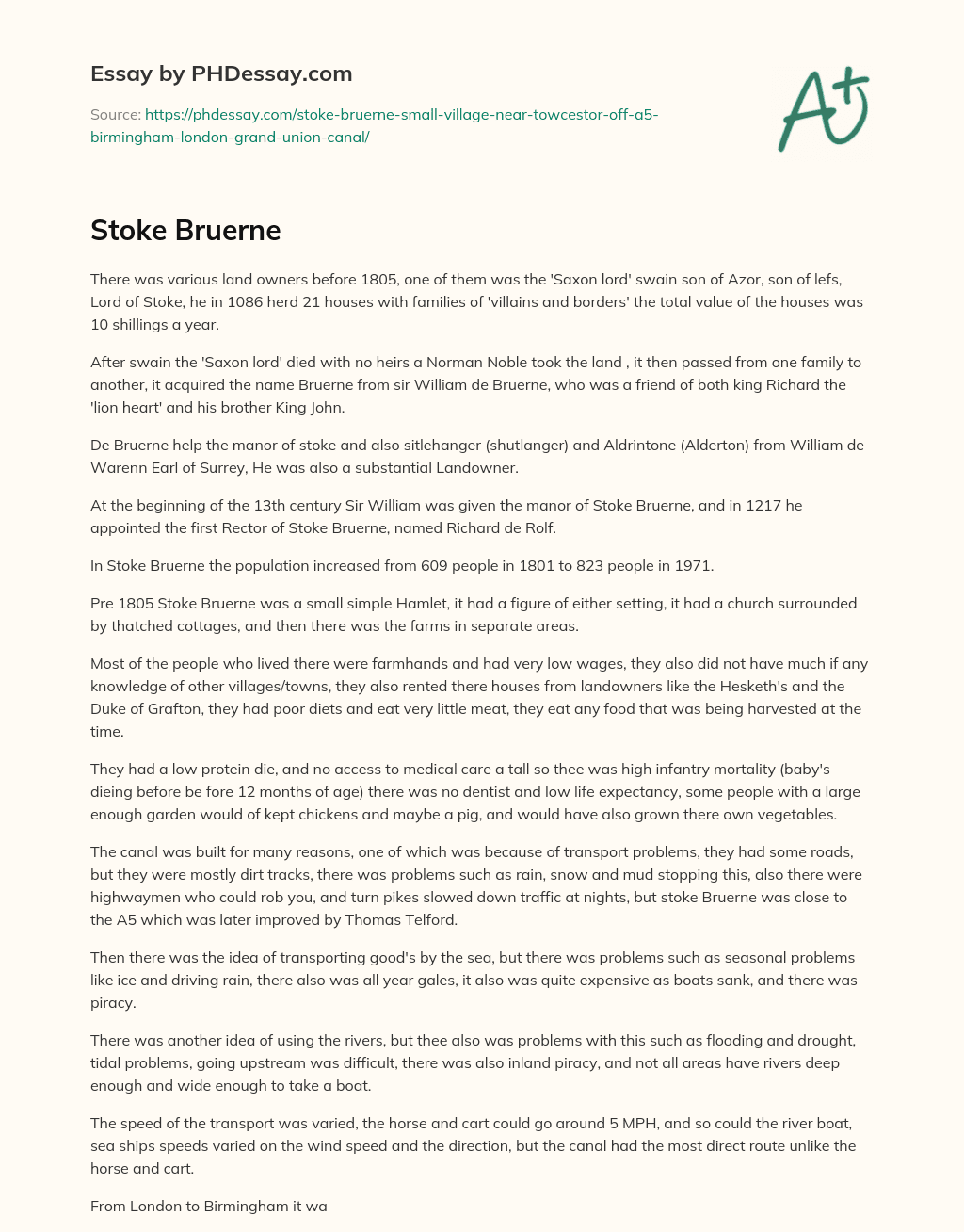 Stoke Bruerne essay