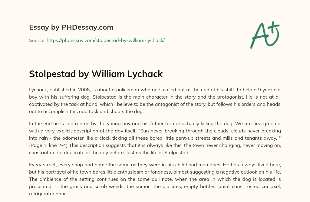 Stolpestad by William Lychack essay