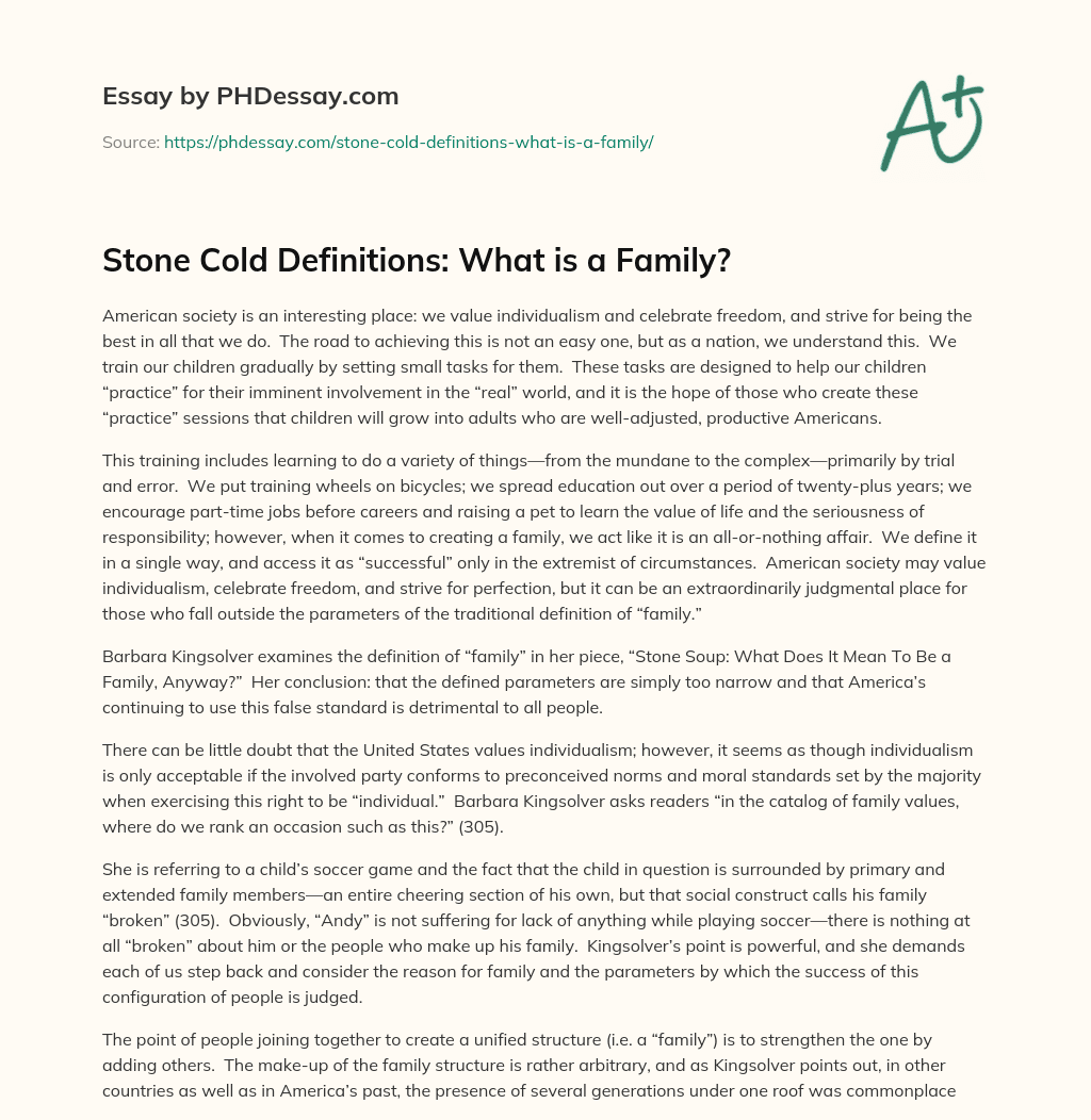 Stone Cold Definitions:  What is a Family? essay