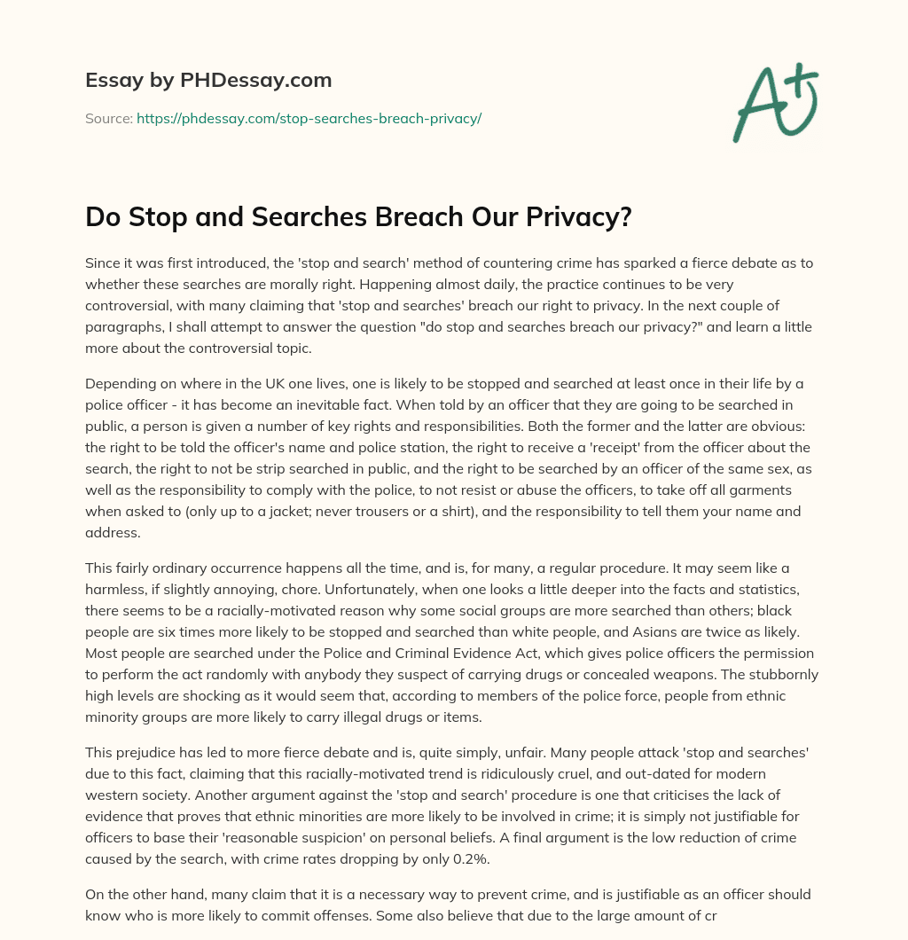 Do Stop and Searches Breach Our Privacy? essay