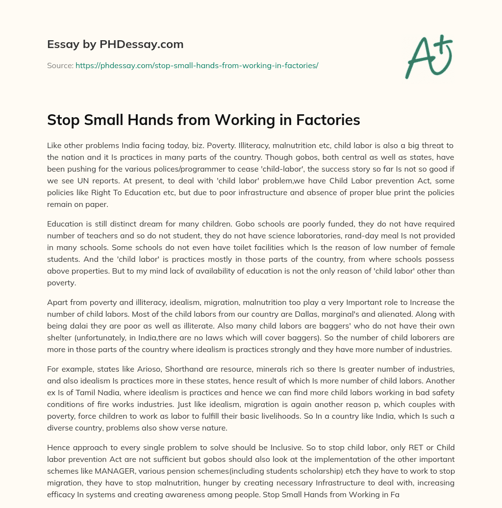 Stop Small Hands from Working in Factories essay