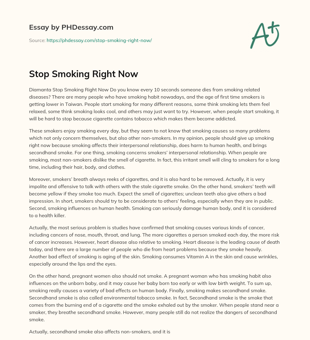 Stop Smoking Right Now essay