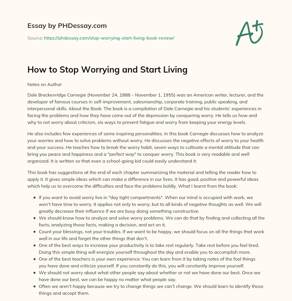How to Stop Worrying and Start Living essay