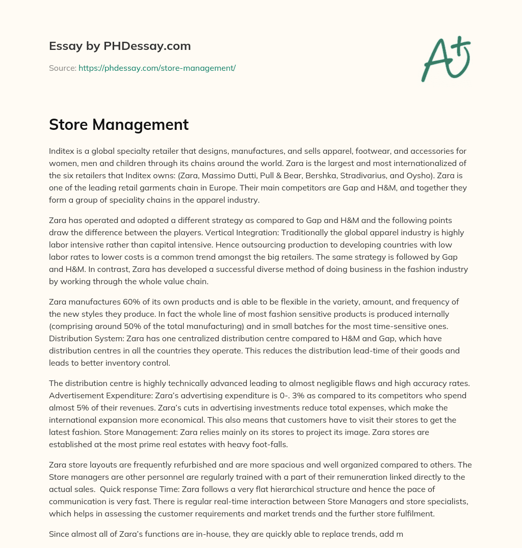 Store Management essay