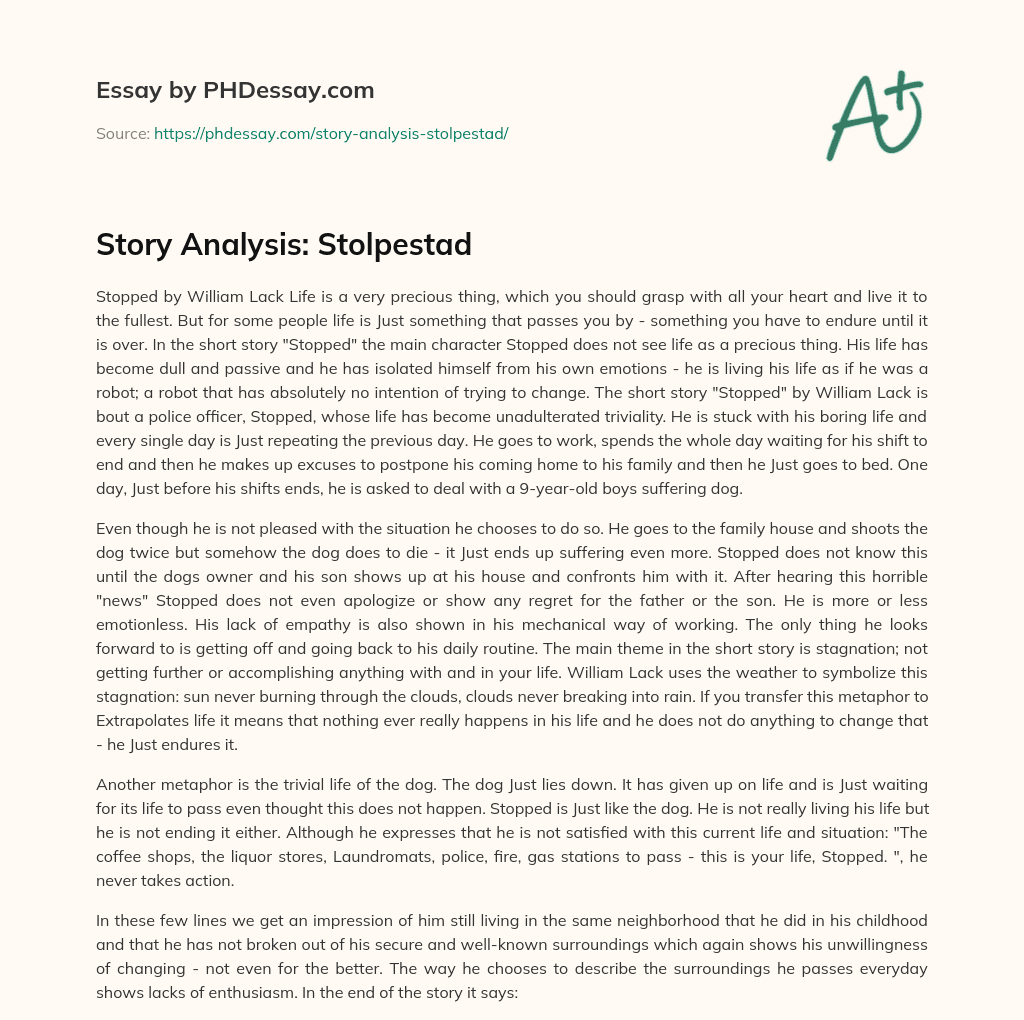 Story Analysis: Stolpestad essay