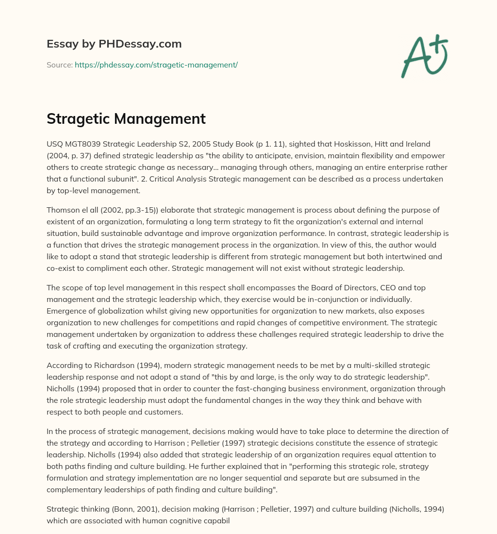 Stragetic Management essay