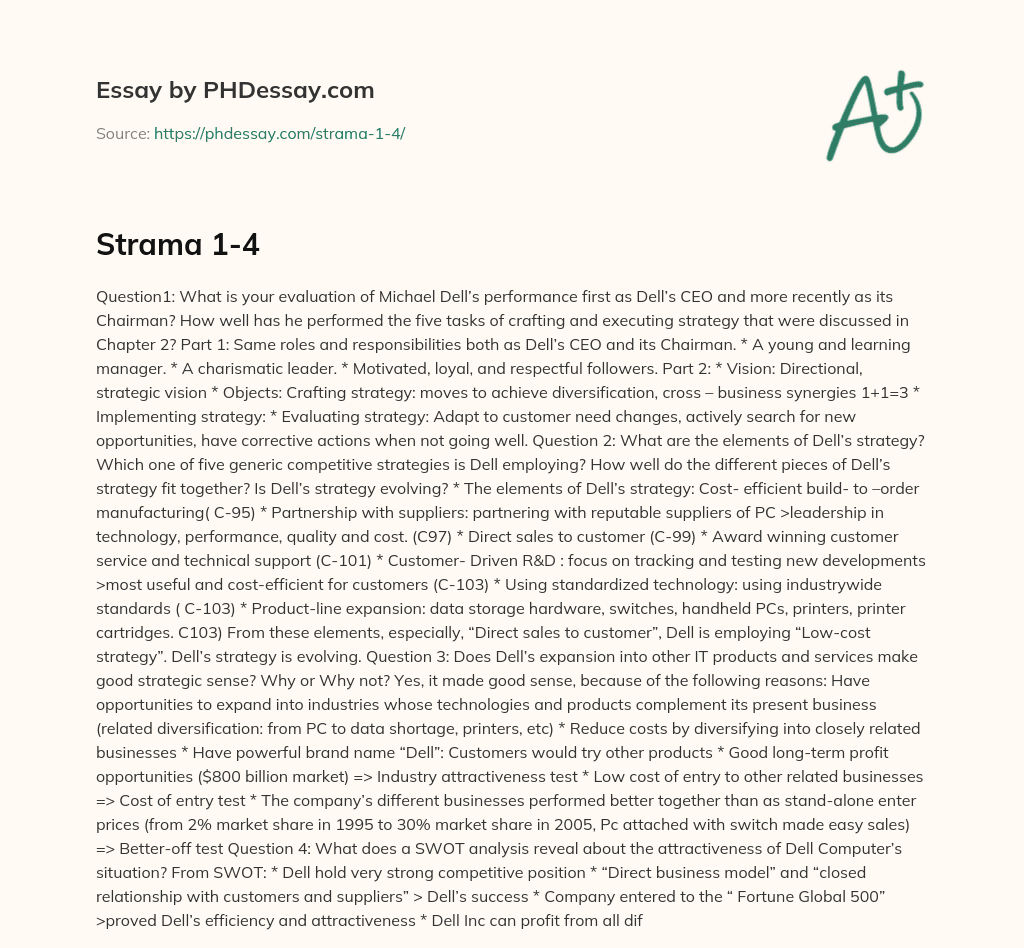 Evaluation of Michael Dell’s Performance and Dell’s Strategy essay