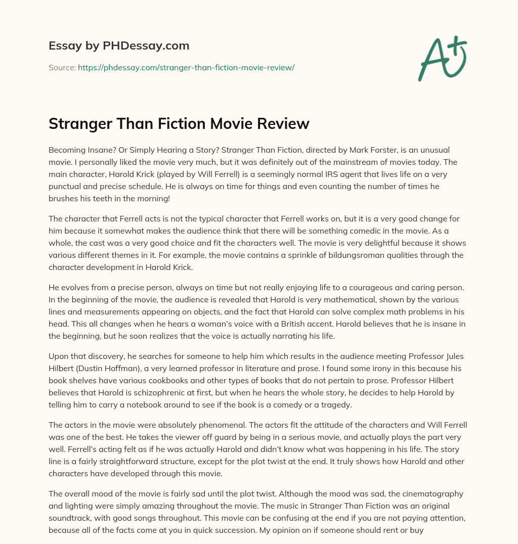 Stranger Than Fiction Movie Review essay