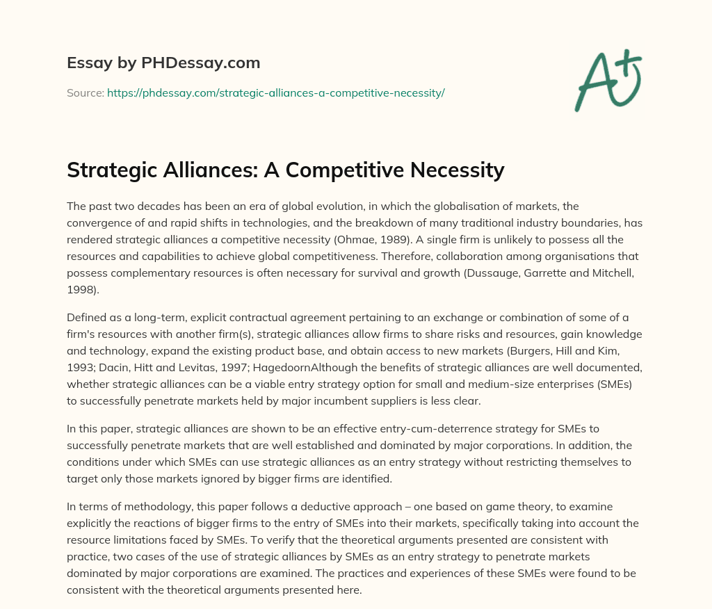 Strategic Alliances: A Competitive Necessity essay