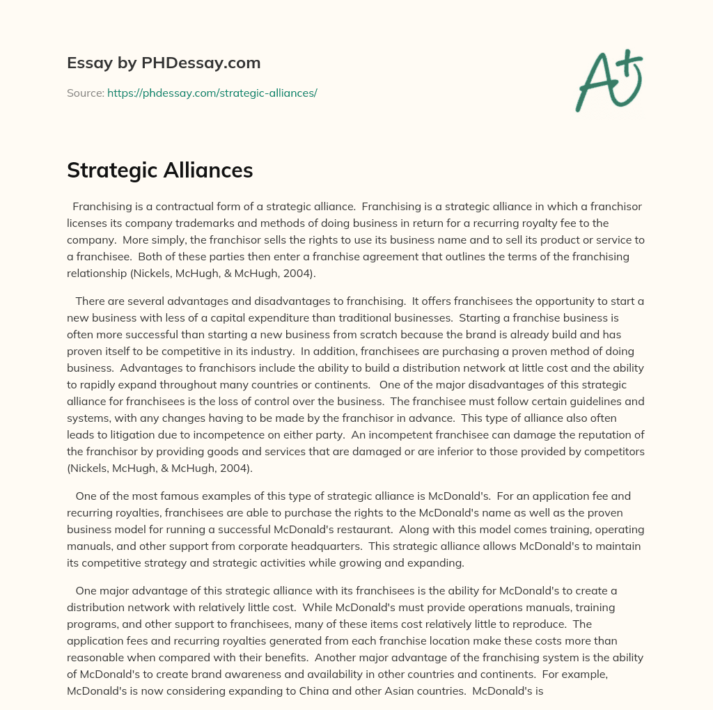 Strategic Alliances essay