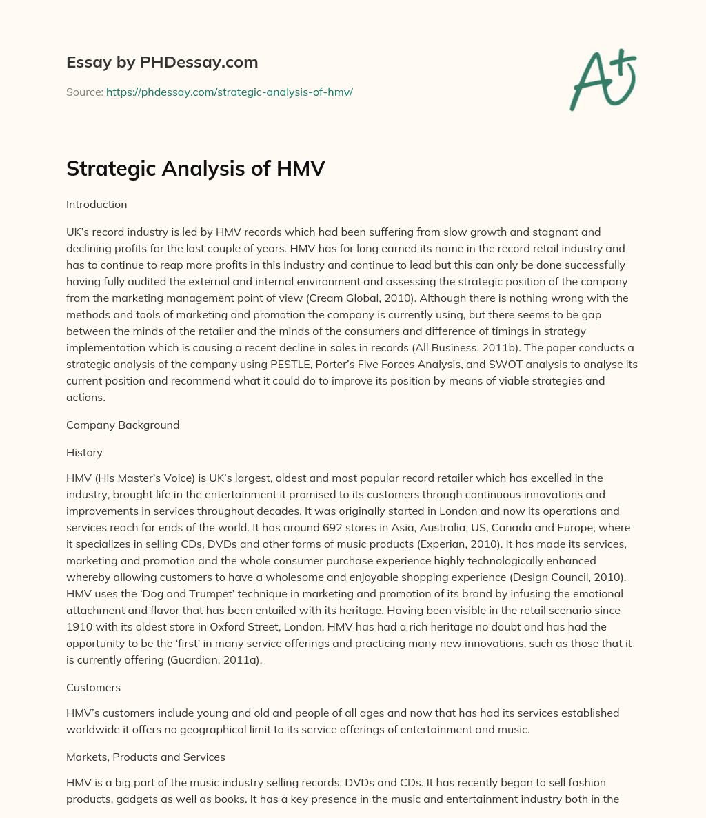 Strategic Analysis of HMV essay