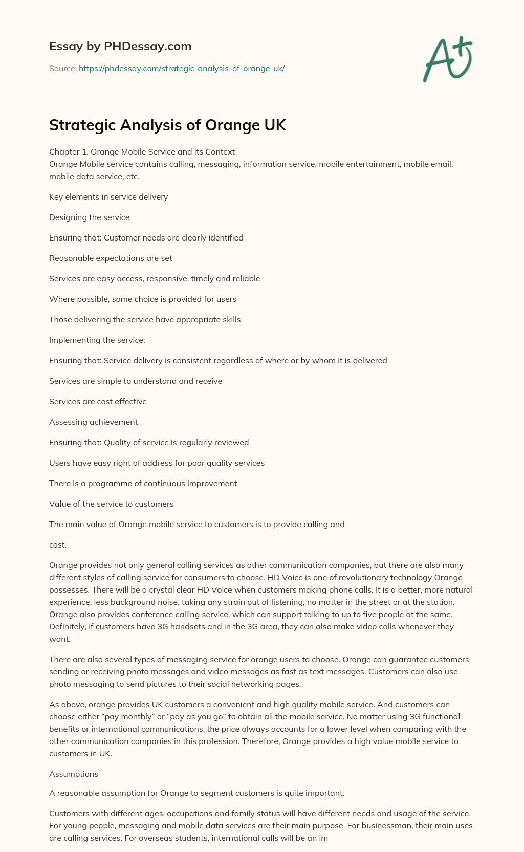 Strategic Analysis of Orange UK essay