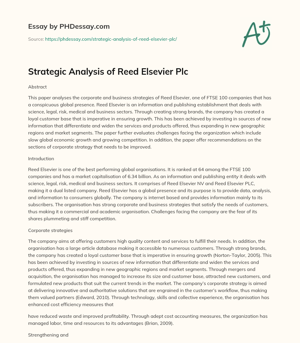 Strategic Analysis of Reed Elsevier Plc essay