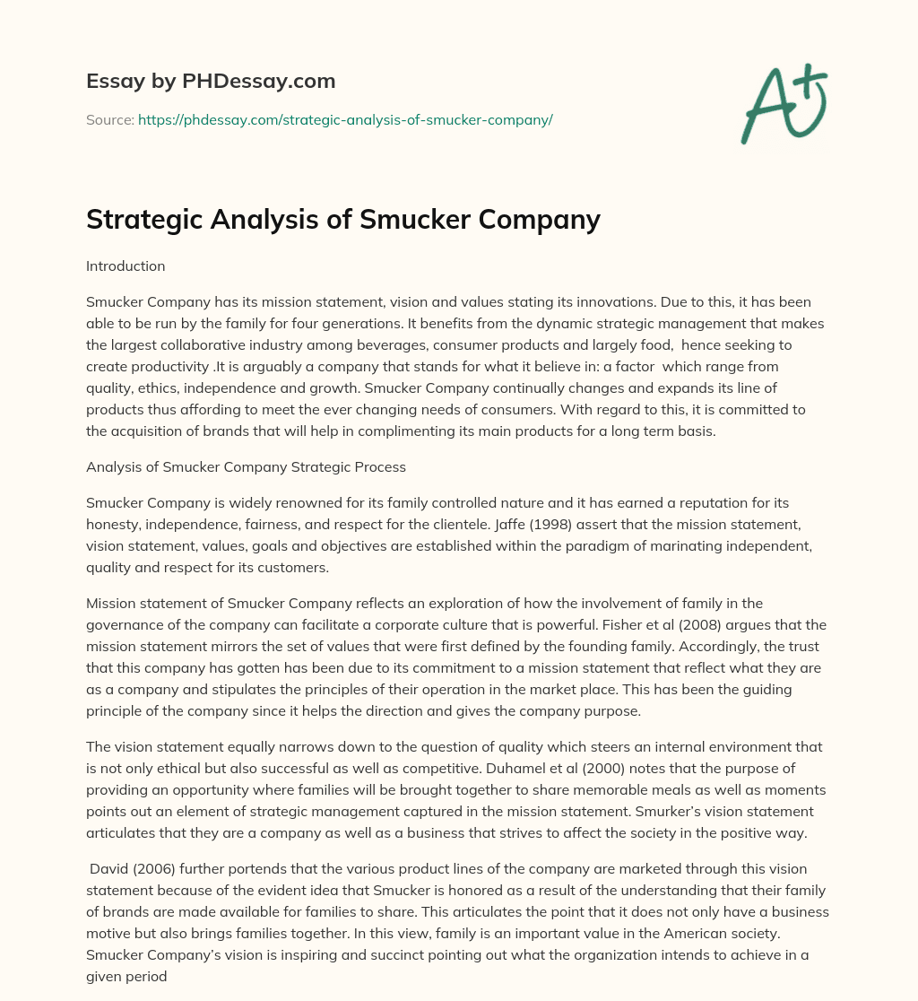 Strategic Analysis of Smucker Company essay