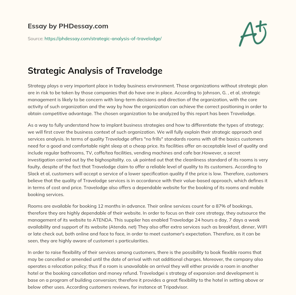 Strategic Analysis of Travelodge essay