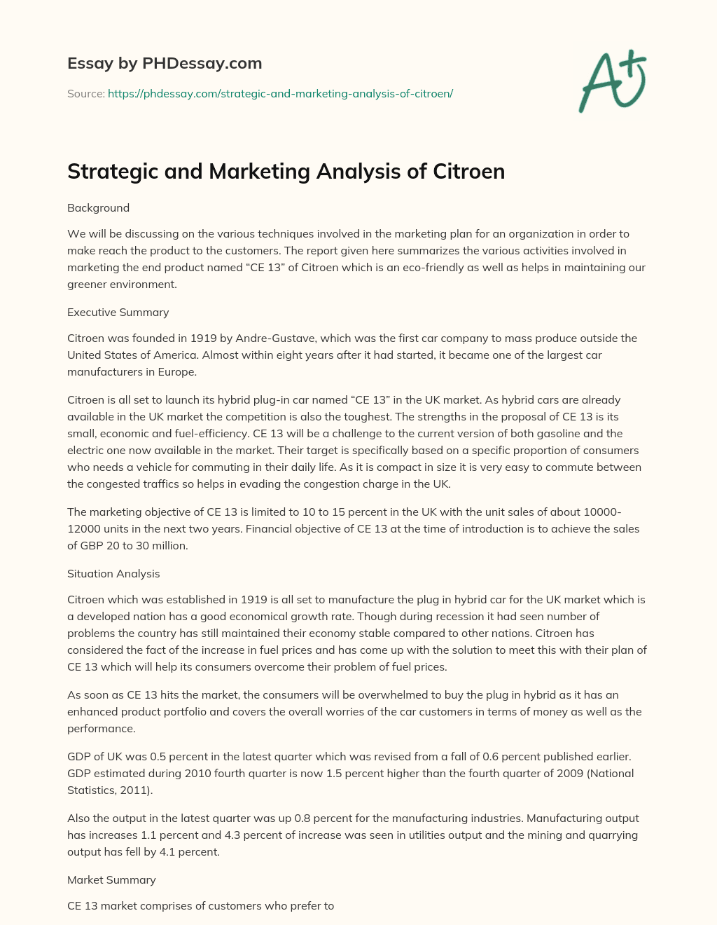 Strategic and Marketing Analysis of Citroen essay