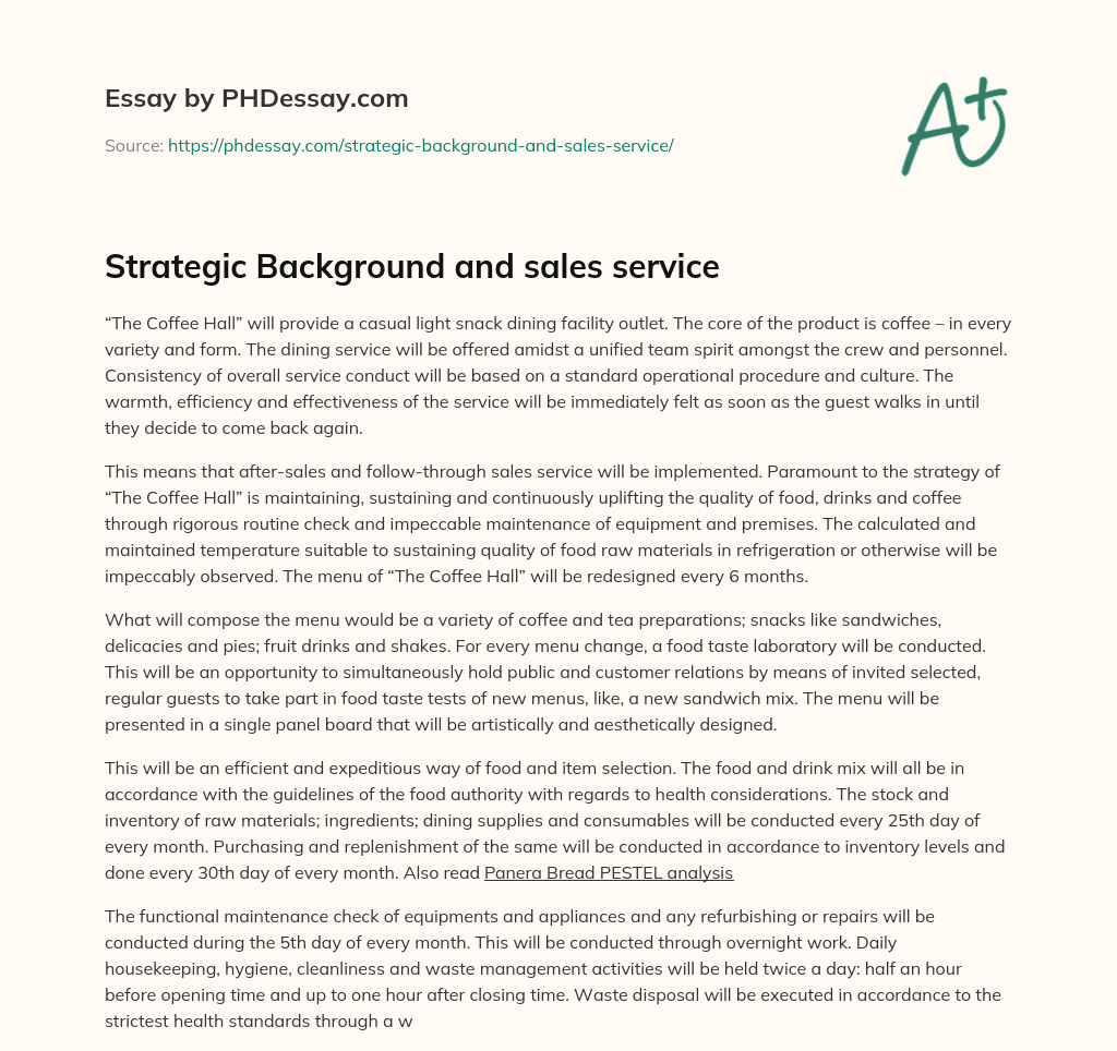 Strategic Background and sales service essay