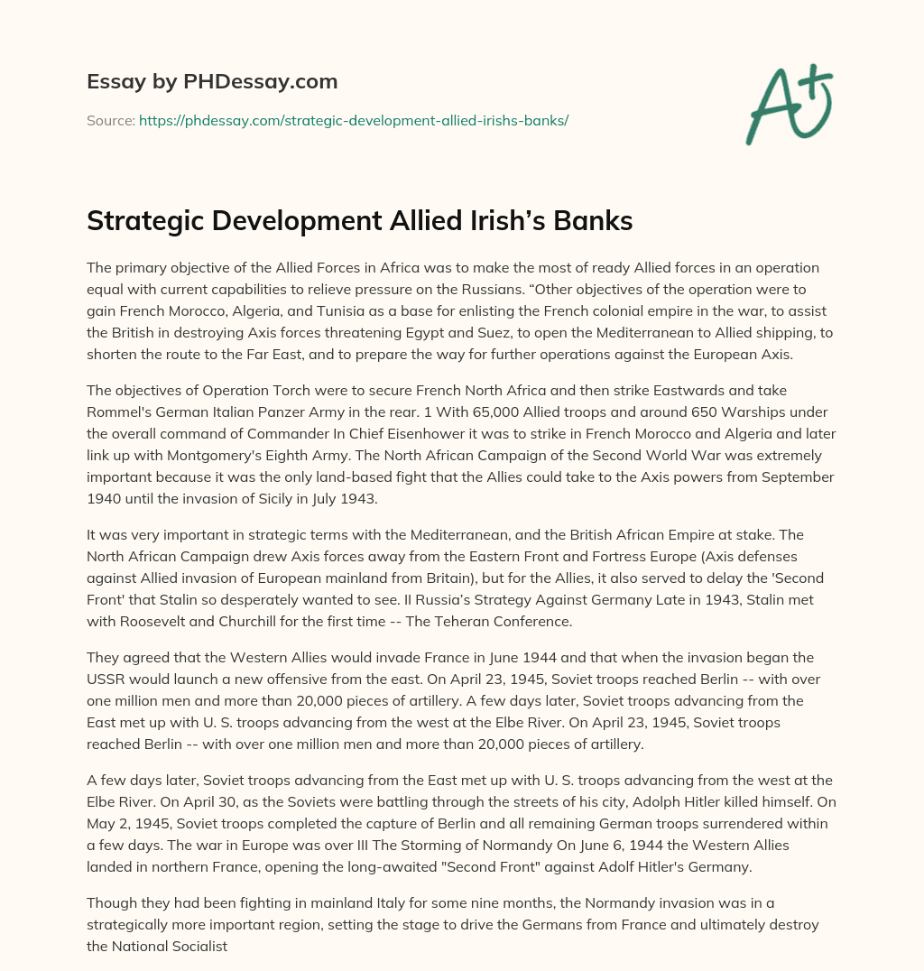 Strategic Development Allied Irish’s Banks essay