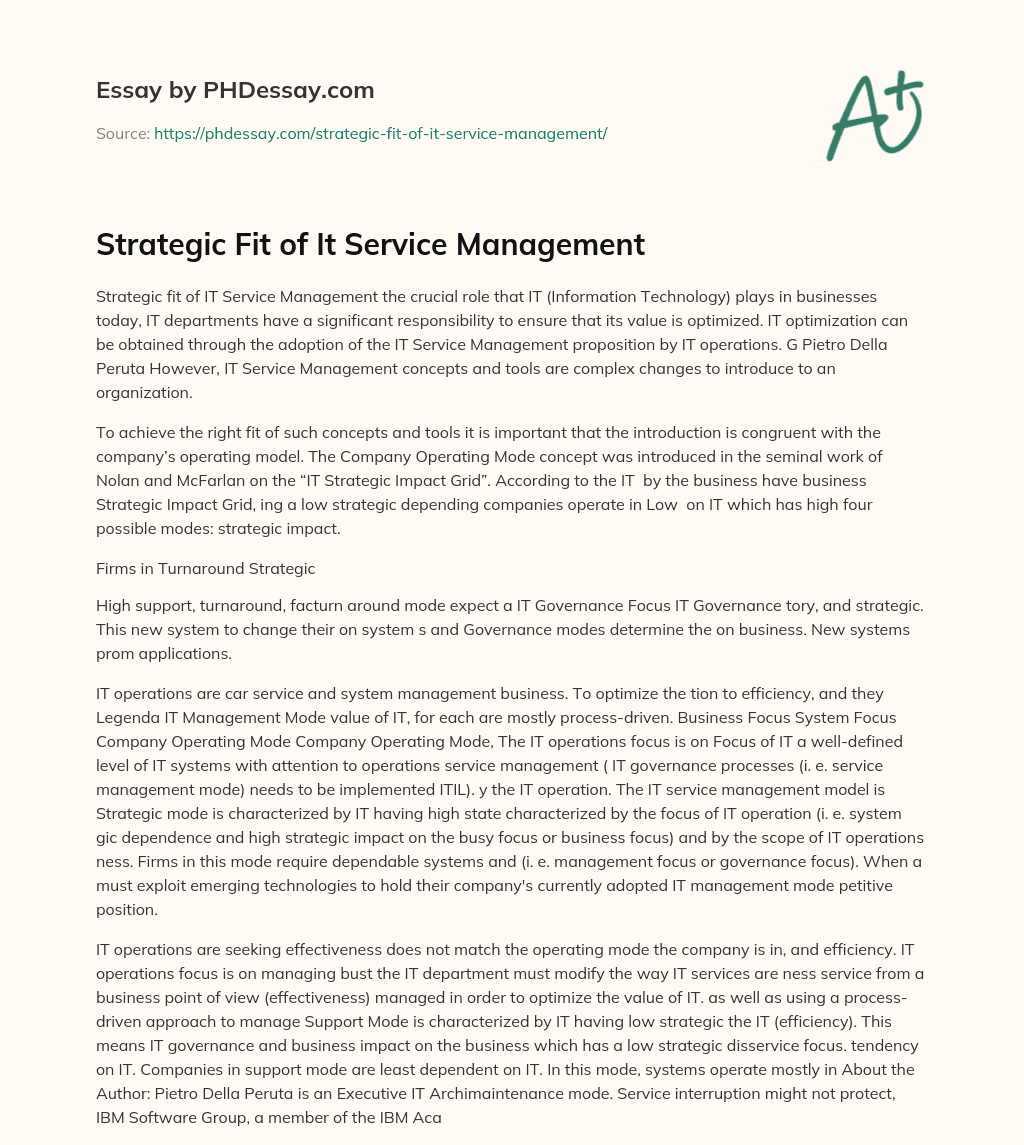 Strategic Fit of It Service Management essay