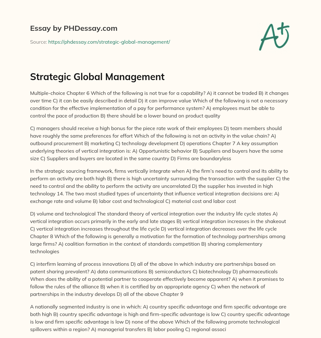 Strategic Global Management essay