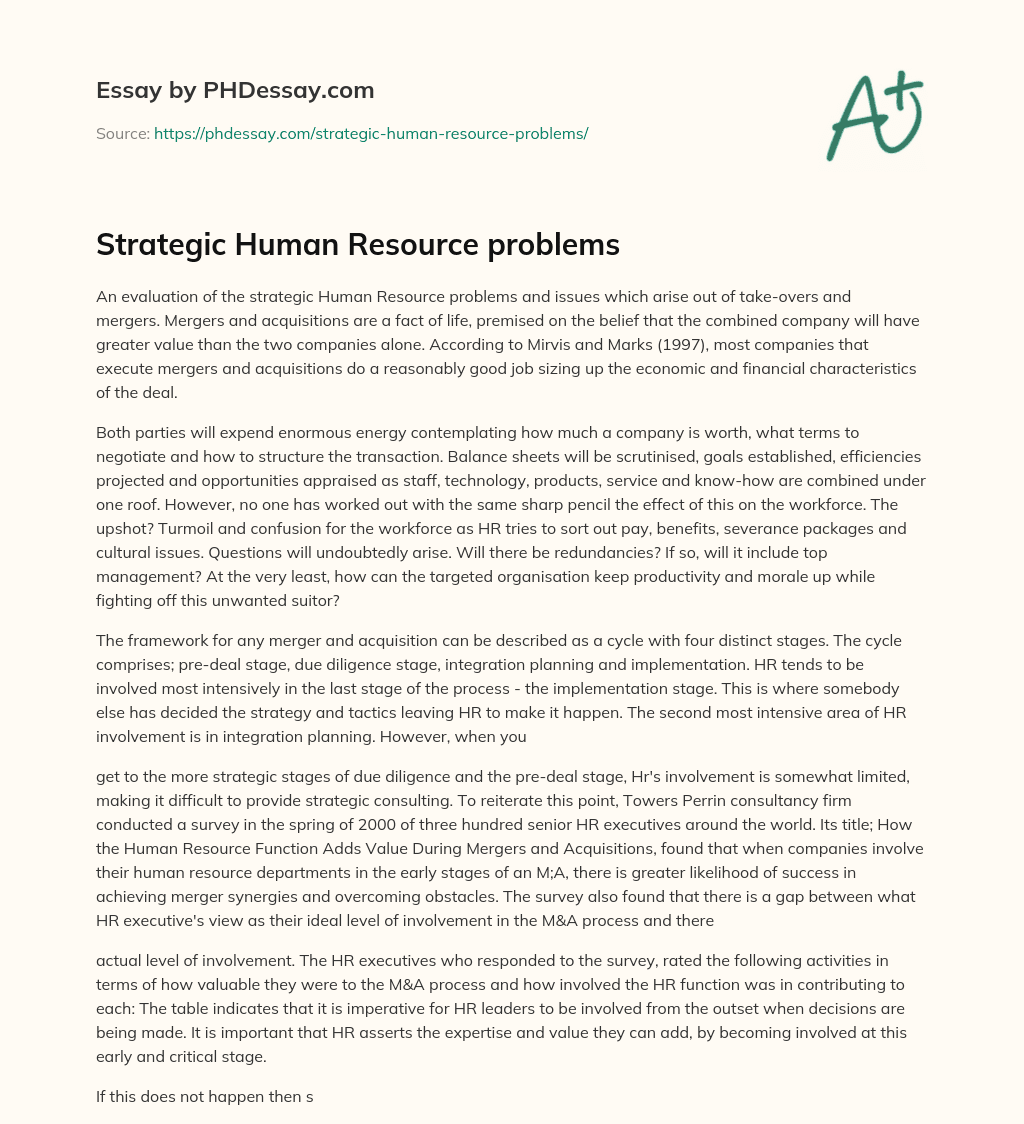 Strategic Human Resource problems essay