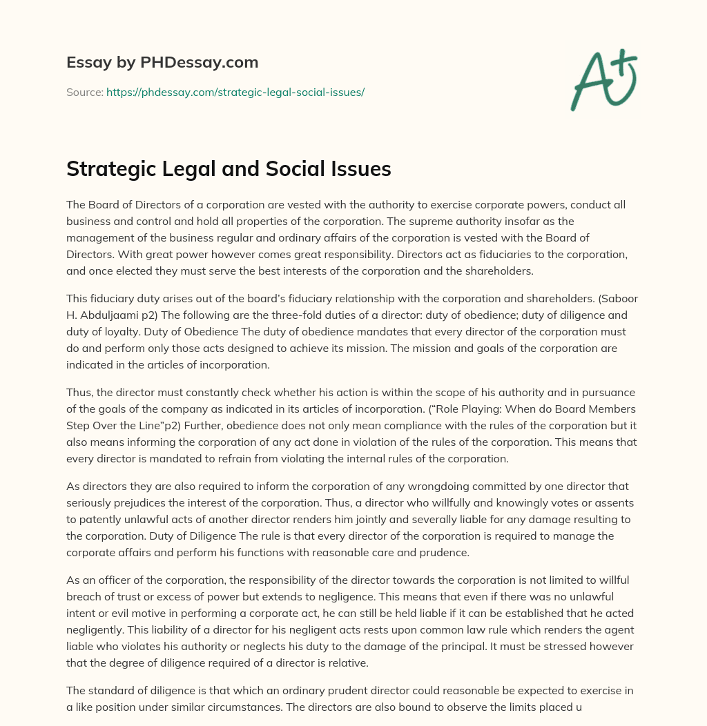 Strategic Legal and Social Issues essay