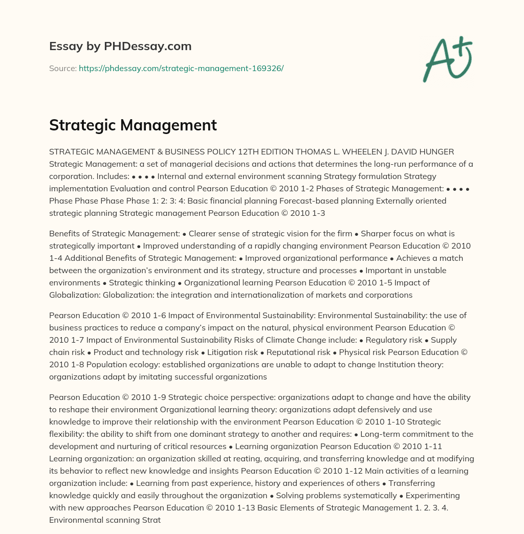 Strategic Management essay