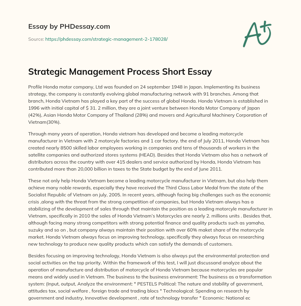 Strategic Management Process Short Essay essay