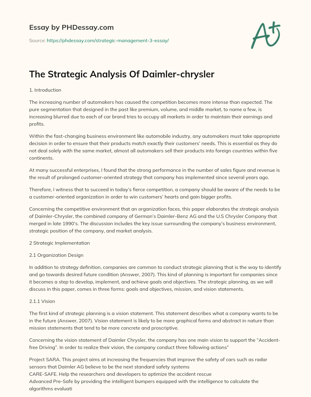 The Strategic Analysis Of Daimler-chrysler essay