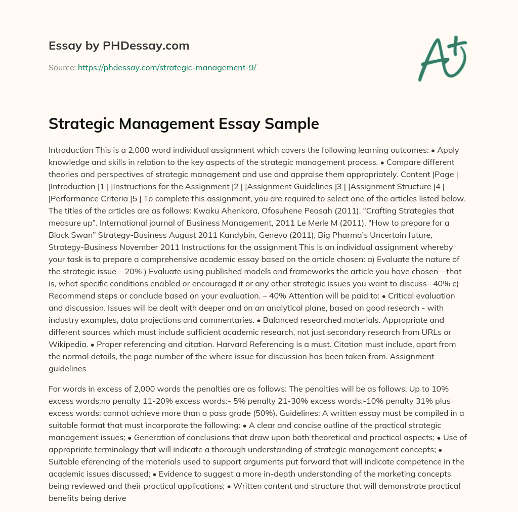 Strategic Management Essay Sample essay