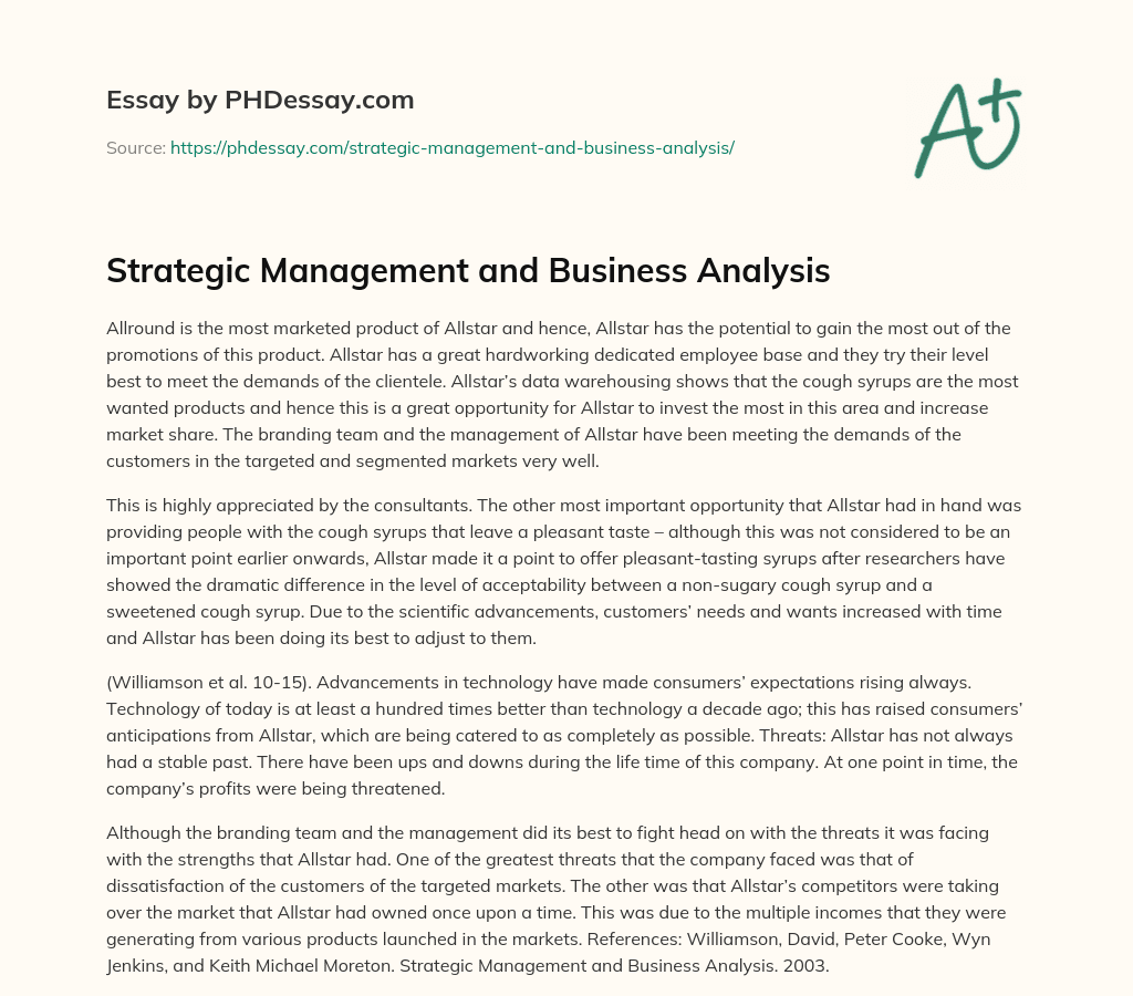 Strategic Management and Business Analysis essay